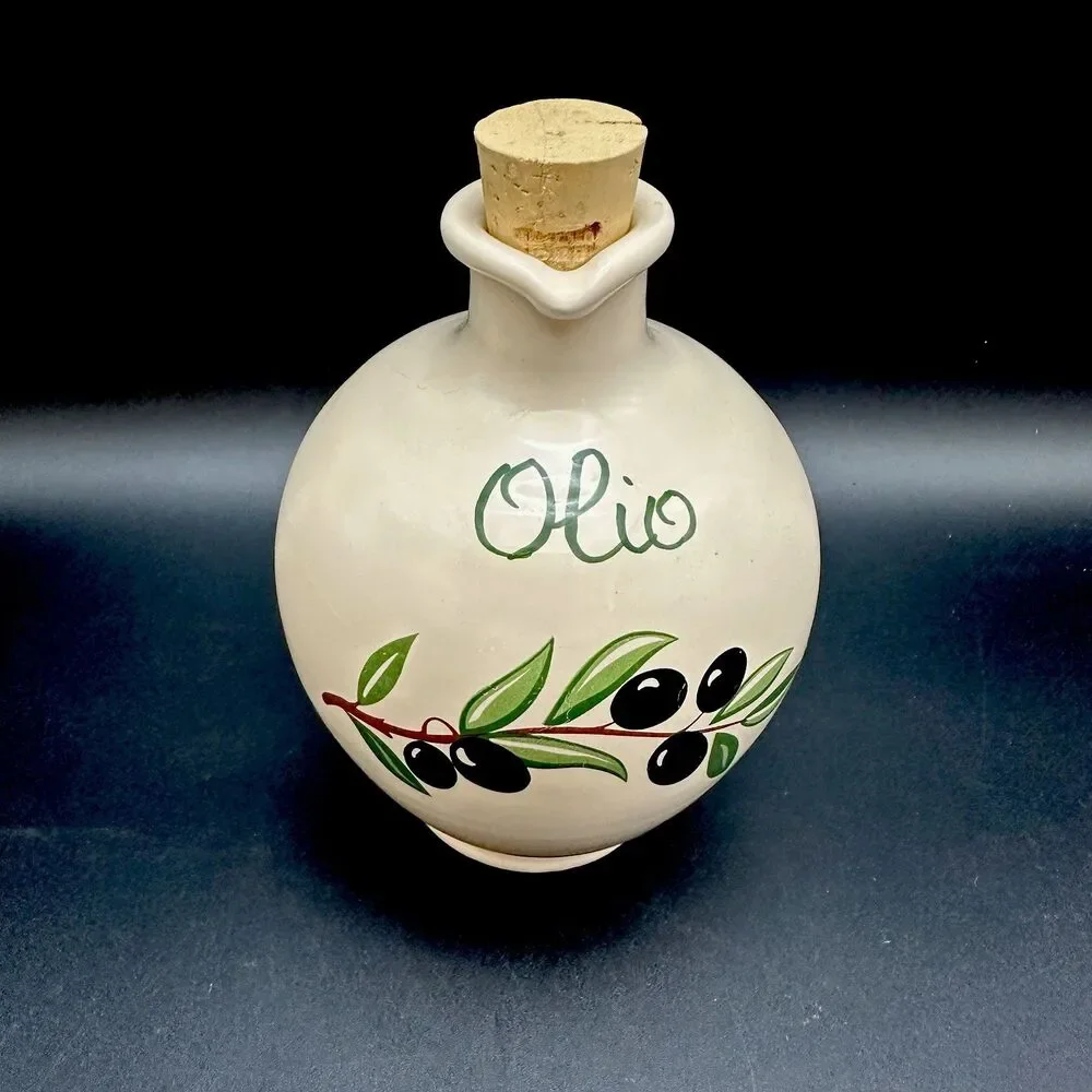 Nuova Coli Italy Ceramic Olive Oil Cruet Hand Painted Olio Jug Italian Pottery